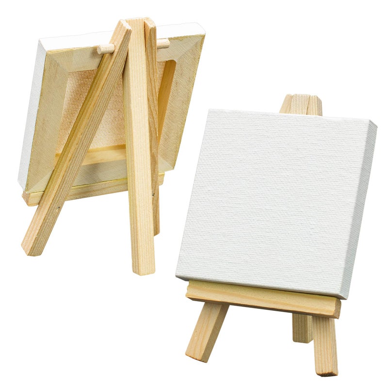 FIXSMITH 3x3 Inch Mini Stretched Canvas Easel Set- Bulk Pack of 12,Small Stretched White Blank Canvas Panels & Wood Easels for Painting Craft Drawing Decoration Gift Art Project DIY, Art Supplies - Image 5